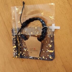 Macrame Black Leather Unisex Braided Bracelet With White Crystal Quart Cross